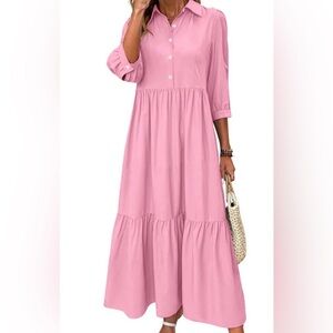 Women’s Pink Button-Front Maxi Dress
